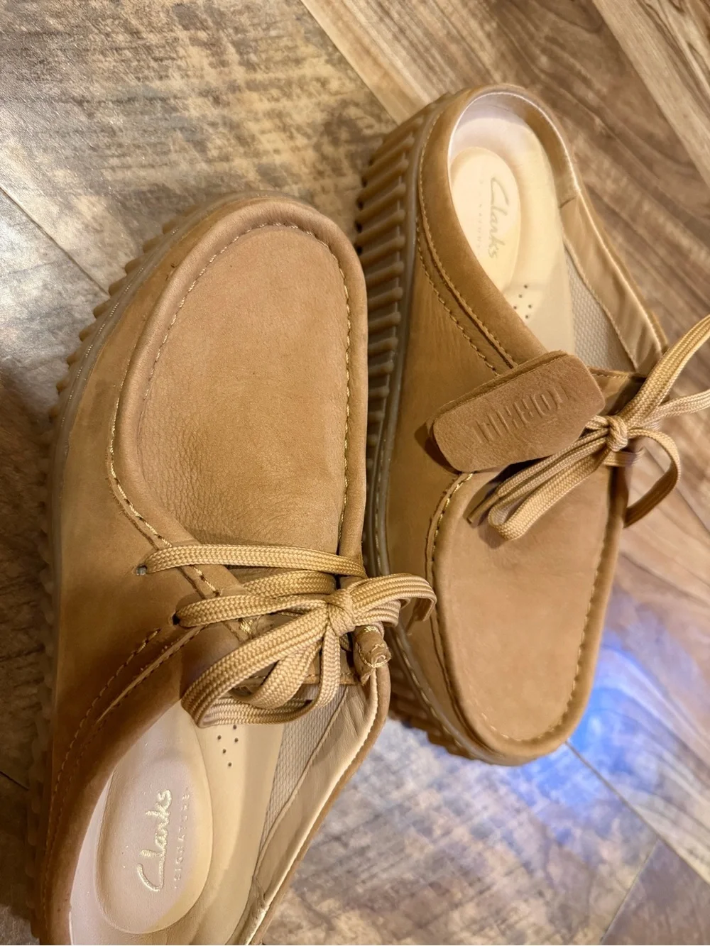Clarks Tan Platform Lace-Up Leather Sneakers